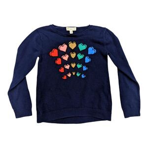 Tucker + Tate navy blue sweater red gold hearts Valentine's Day girls size 6